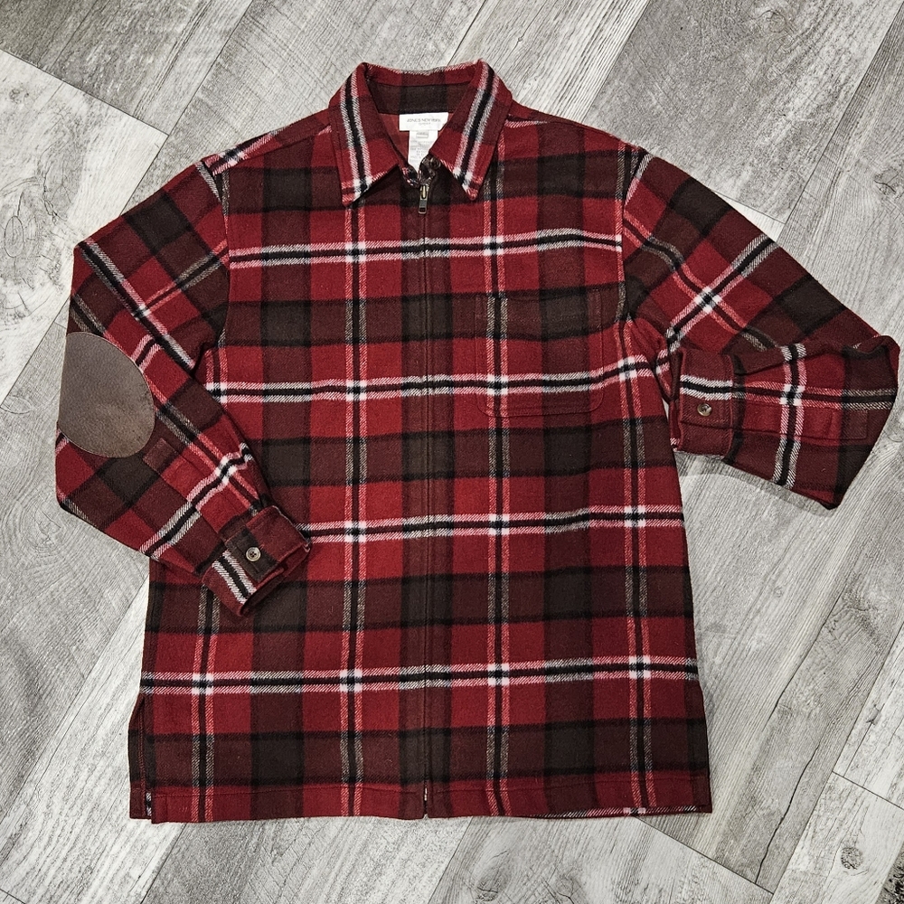 Jones New York Women's Red Black & White Flannel w/ Elbow Patches
